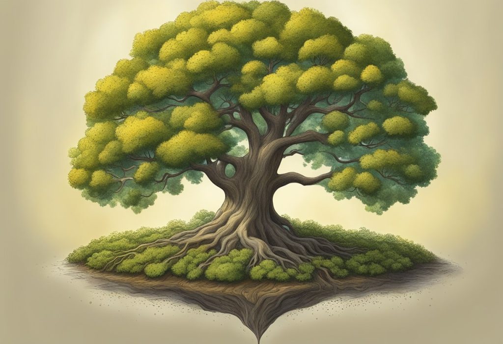 A small mustard seed grows into a large, flourishing tree, symbolizing the power of faith and spiritual warfare