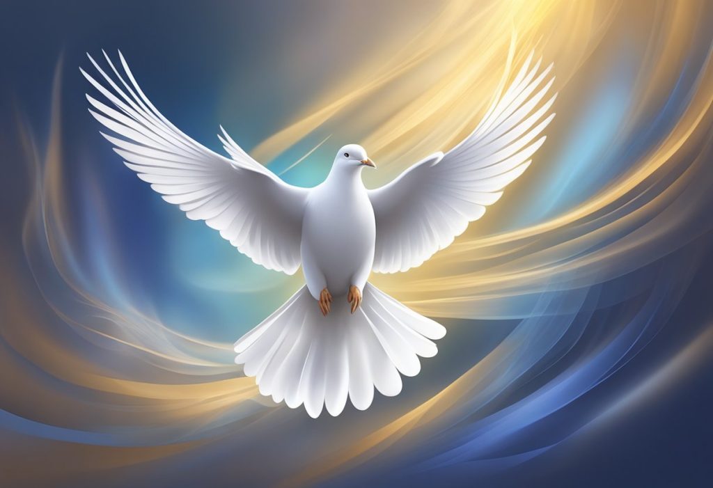 A dove surrounded by swirling light, radiating a sense of peace and protection